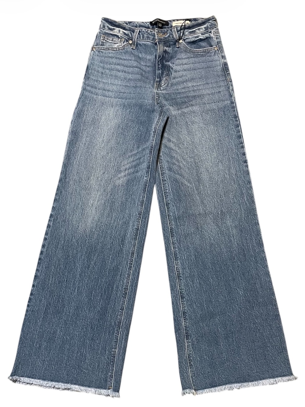 BCBGeneration High Rise Wide Leg Jeans Raw Hem Size 5/27 Medium Wash